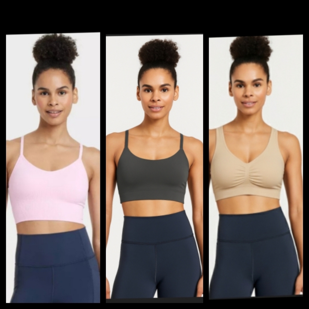 Lot of (3) Band Style Sport's Bras - Pink, Gray, Tan All In Motion Size L-XL●